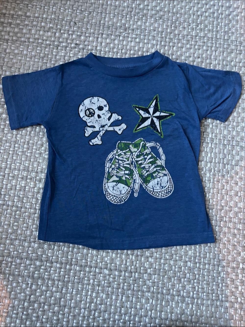 Blue Kids Short Sleeve Tee with Sneaker & Skull Graphic